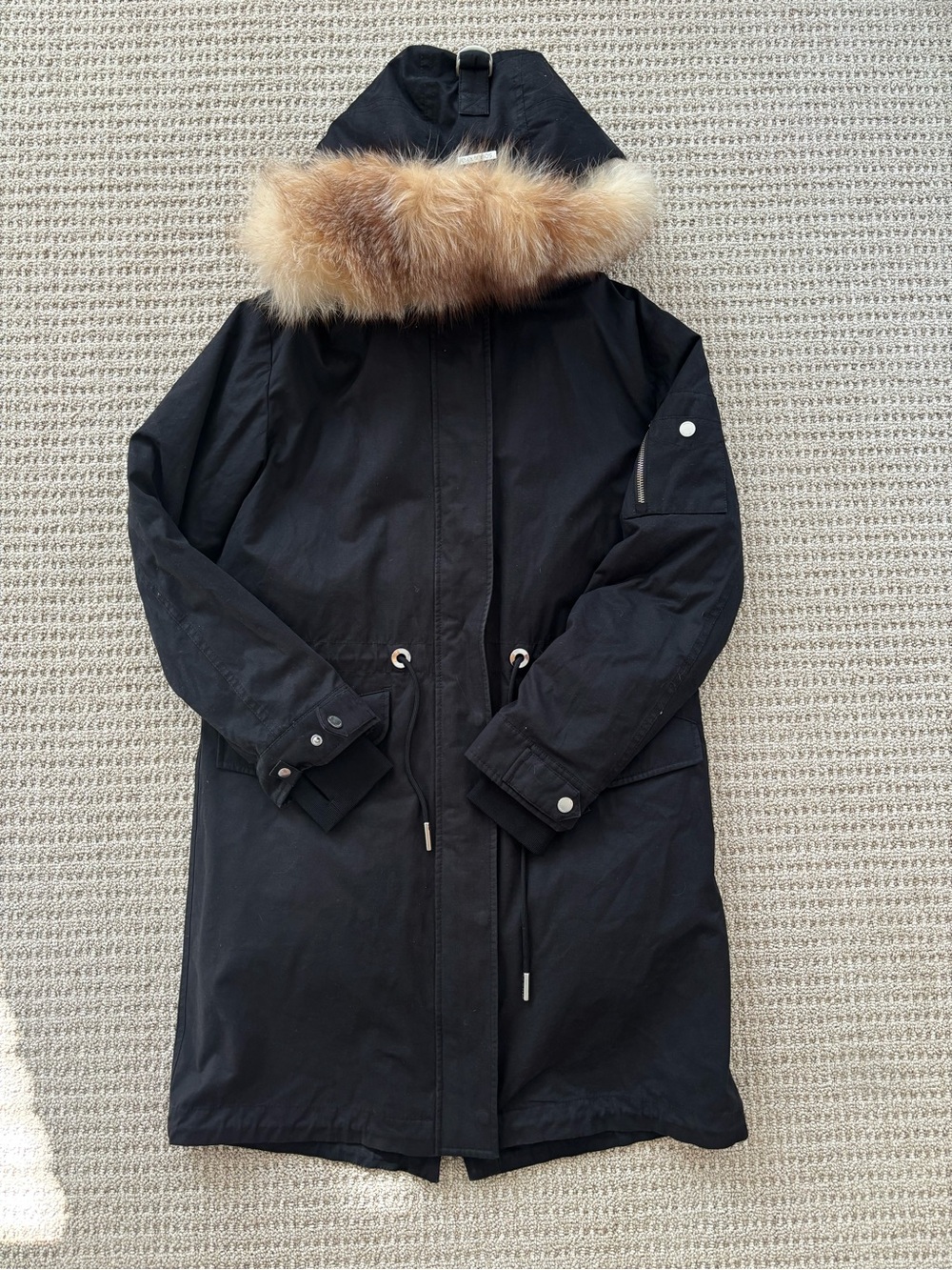 Soia & Kyo Woman’s Black/Green Parka Coat with Fur-Trim Hood XS (Retail $998)